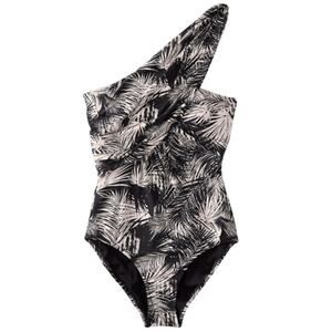 Garnet Hill Ruched Wrap One Piece One Shoulder Swimsuit 10